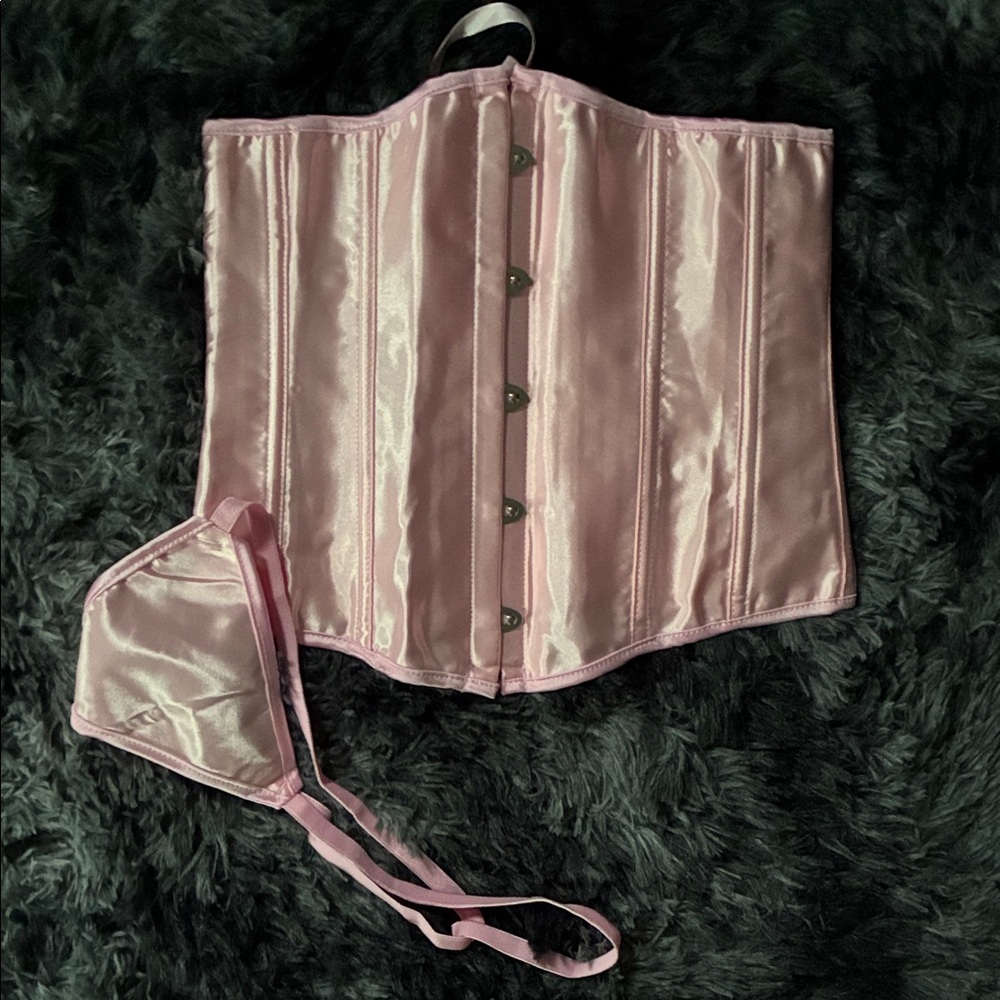 Elegant Pink Satin Corset Set